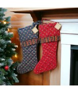 Pair Calico Floral Print Quilted Christmas Stockings Red &amp; Blue C.F. Ent... - $753.65 MXN