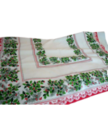 VINTAGE Christmas HOLLY &amp; BERRY TABLECLOTH 51&quot; X 66&quot; OBLONG Cotton Fabri... - £46.77 GBP