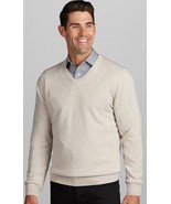 Jos. A. Bank Men&#39;s V-Neck Sweater Size 2X Big Ivory Heather 100% Pima Co... - $37.39