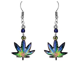 Multicolored Cannabis Pot Leaf Hemp Graphic Dangle Earrings - Womens Fashion Han - £11.73 GBP