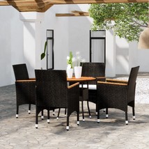 5 Piece Garden Bistro Set Poly Rattan and Solid Wood Black - £241.88 GBP