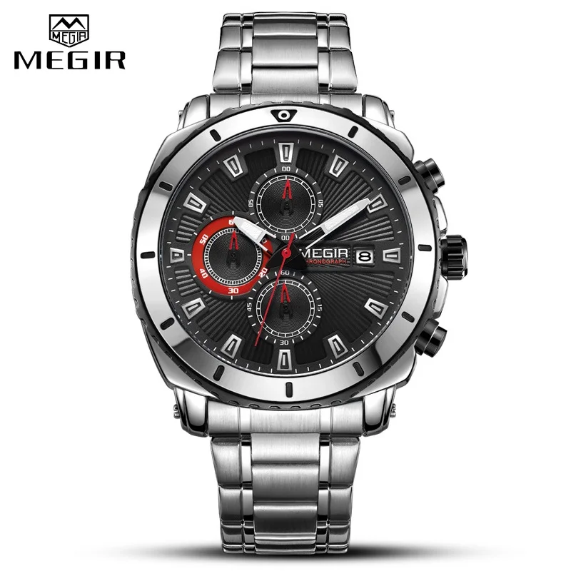 MEGIR Blue Dial    for Men&#39;s Fashion Stainless Steel ogue  Male  Hands - £48.27 GBP