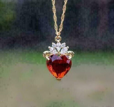 2.00Ct Heart Cut CZ Red Garnet Pendant 14K Yellow Gold Plated Free Chain - £89.91 GBP