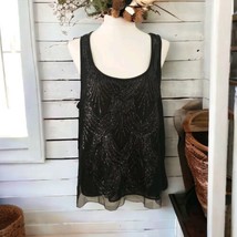 Denim &amp; Supply Sequin Sheer Mesh Top M Ralph Lauren Sparkly Flowy Babydoll Black - £27.24 GBP