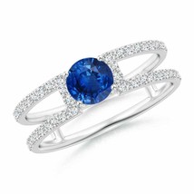 ANGARA Sapphire Parallel Split Shank Ring with Accents for Women in 14K Gold - £1,050.66 GBP