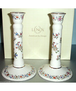 Lenox L&#39;Chaim Sabbath Candlesticks Pair Floral Motif Judaic NEW - £90.59 GBP