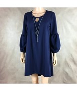 NY COLLECTION Navy Blue Statement Sleeve High-Low Dress w/Necklace NWT P/M - £12.82 GBP
