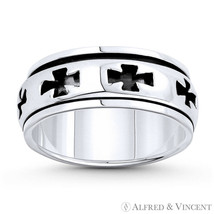 Flared Pattee Cross Charm Men&#39;s 8mm Band / Spinning Ring in .925 Sterling Silver - £26.03 GBP+