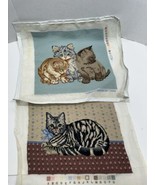 Lot Of 2 Cross Stitch Needlework Cats Kitty Cat Handmade Vintage Candama... - £30.81 GBP
