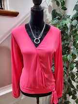 Loft Women&#39;s Pink 100% Polyester V-Neck Long Sleeve Casual Pullover Shirt Size S - £18.09 GBP
