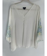 Liz Claiborne Size 1X Blouse  White Embroidered Boho V Neck - $14.03