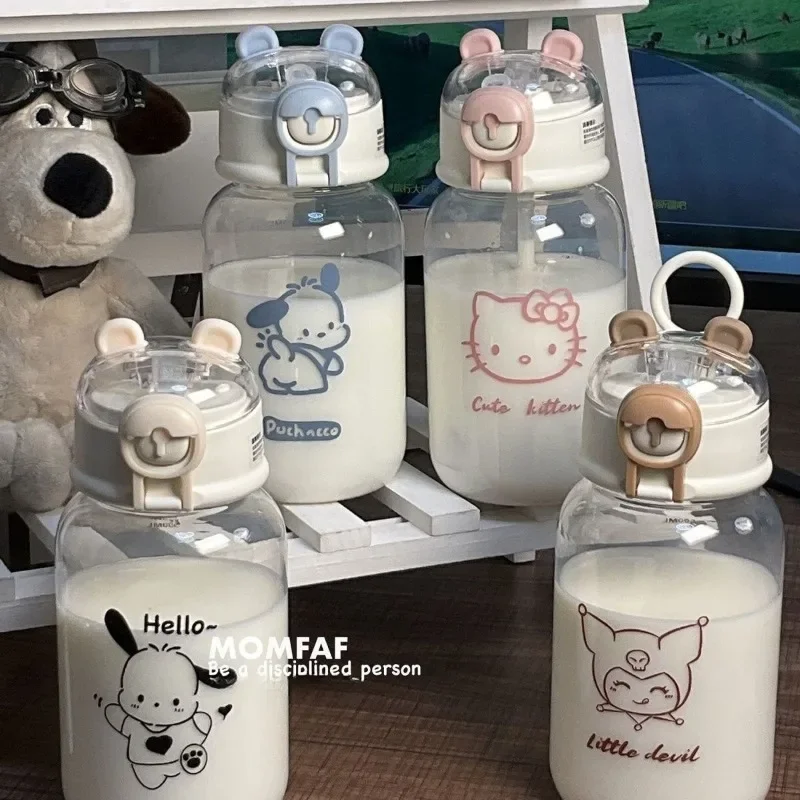 500ML Sanrio Hello Kitty Water Bottle Transparent Straw Water Bottle Diy Anime - £15.34 GBP