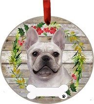 French Bull Dog Wreath Ornament Personalizable Christmas Tree Holiday Decoration - £11.50 GBP