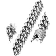 Mens Miami Cuban Link Chain White 15mm Stainless Curb - £83.47 GBP