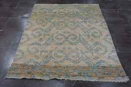 VINTAGE Hand made/Knotted Brown-Blue Ikat design OUSHAK Rug/Carpet, Size 4&#39;-6&quot;x  - £405.16 GBP