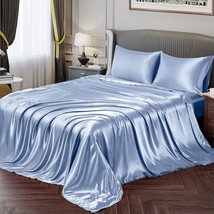 Satin Sheets Queen Size Silky Soft Satin Bed Sheets Baby Blue Satin Sheet Set, 1 - £35.88 GBP