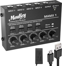 Moukey Ultra Low-Noise 4-Channel Line Mixer for Sub-Mixing, DC 5V 4-Stereo Mini - £37.56 GBP