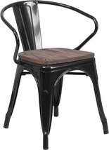 Black Metal Chair With Wood Seat And Arms From Flash Furniture. - £92.51 GBP