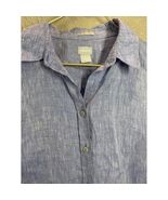Chicos Linen Blend Shirt Womens Size 2 Classic Fit Blue No Iron 3/4 Sleeve - $29.95