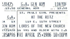 Lords Of The New Church Concert Ticket Stub April 25 1986 The Ritz New Y... - £29.85 GBP