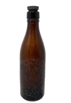 Vintage Scarboro &amp; Whitby Breweries Ltd. Amber Glass Bottle w Stopper 1943 - £22.44 GBP