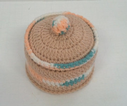 Vintage handmade knitted round powder box holder - $19.75