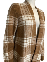 NWT Talbots Brown and White Plaid Long Sleeve Open Thigh Length Cardigan... - $94.99