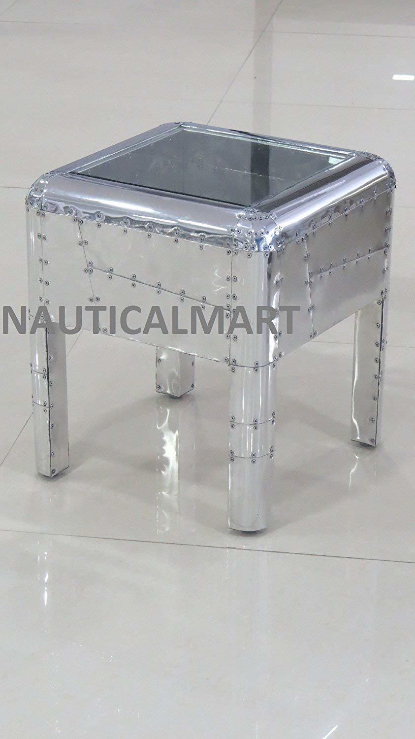 NauticalMart Aviator Retro Side Table Silver Finish End Table Bed Room Decor - $399.00