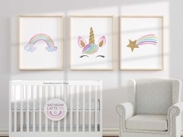 Unicorn Rainbow Set of 3 Prints, Nursery Unicorn Childrens Prints | Digital - $9.00