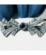 Vtg Silvertone Rhinestone Center Brooch Retro Marcasite Bow Shape Estate... - $15.87