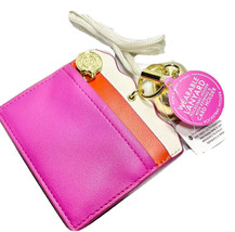 New Bath &amp; Body Wearable Lanyard Zippered Card Holder Pink Orange Beige Key Ring - £11.70 GBP