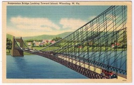 Postcard Suspension Bridge Looking Toward Island Wheeling West Virginia - £2.26 GBP