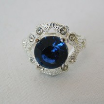 Avon New Colletta Ring Size 6 Silver Tone W/Blue Stone & Rhinestone Accents Box - $9.75