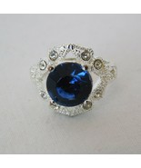 Avon New Colletta Ring Size 6 Silver Tone W/Blue Stone &amp; Rhinestone Acce... - $9.75