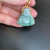 14K Solid Real Gold Natural Jadeite Jade Happy Laughing Buddha Pendant Male - £515.49 GBP