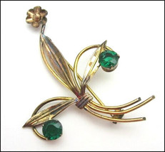 CM GREEN RHINESTONE Vintage PIN FLOWER  BROOCH  1/20 12K GE Gold Electro... - £14.72 GBP