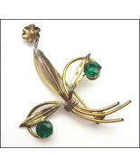 CM GREEN RHINESTONE Vintage PIN FLOWER  BROOCH  1/20 12K GE Gold Electro... - $26.30 CAD