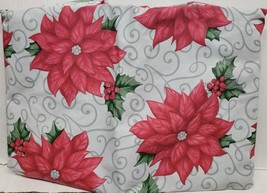 Peva Vinyl Fitted Tablecloth w/flannel Back, 48&quot; Round, Red Ponisettia Flowers - £12.44 GBP
