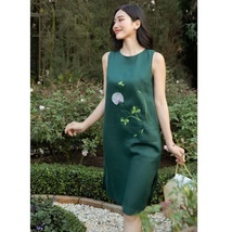 Luxury floral embroidered high-end silk terry linen underarm dress - £97.89 GBP