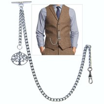 Silver Plated Albert Pocket Watch Chain for Men with Life Tree Fob Swivel Clasp - £19.07 GBP