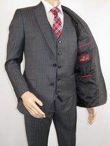 Men Suit BERLUSCONI Turkey 100% Italian Wool Super 180's Vested #Ber2 Charcoal image 2