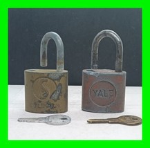 Vintage Set Of 2 Pad Locks With Keys ~ Mixed Brands ~ All In Working Condition  - £15.91 GBP