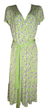 Merona Green Spring pattern V Neck Faux Wrap Dress Size Small - £7.23 GBP