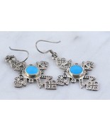 Sterling Silver CROSS Dangle EARRINGS with Turquoise Inlay - 2 inches long - £30.46 GBP