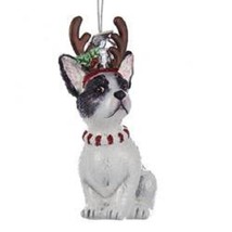 Glass Dog French Bulldog w/Antlers Christmas Ornament - £13.35 GBP