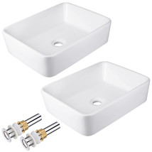 Bathroom Vessel Sink Porcelain Ceramic Vanity Basin Drain Aqt0126 2Pc - £209.41 GBP