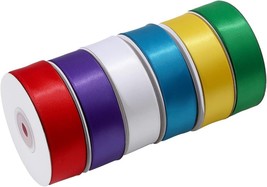 6 Rolls 1”x150Yds High Density Floral Satin Ribbon, Mixed Colorful Fabric Silk - £15.45 GBP