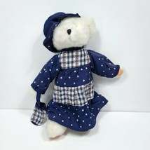 Good Stuff Blue White Stars Teddy Bear Hat Purse Striped Dress Plush 13&quot;... - £23.73 GBP