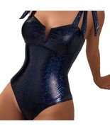 Women&#39;s Metallic Snake Print One-Piece Swimsuit, Black Shiny Python Patt... - $642.58 MXN