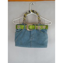 02 Jeans M Mingos Denim Handbag with Beaded Handles and Leather Belt 13&quot;x 9&quot; - £15.18 GBP